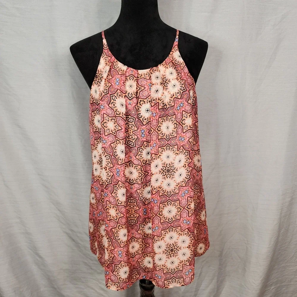 VINCE CAMUTO Size Small Mandala Medallion Boho Festival Chiffon Cami Tunic Top - Picture 2 of 9